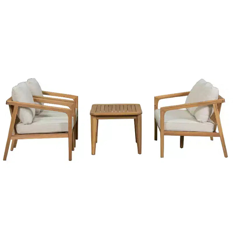 Christopher Knight Home Osborn 4 Piece Outdoor Slat Design Acacia Wood Seating Set with Cushion, Teak/Beige