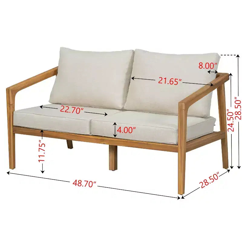 Christopher Knight Home Osborn 4 Piece Outdoor Slat Design Acacia Wood Seating Set with Cushion, Teak/Beige