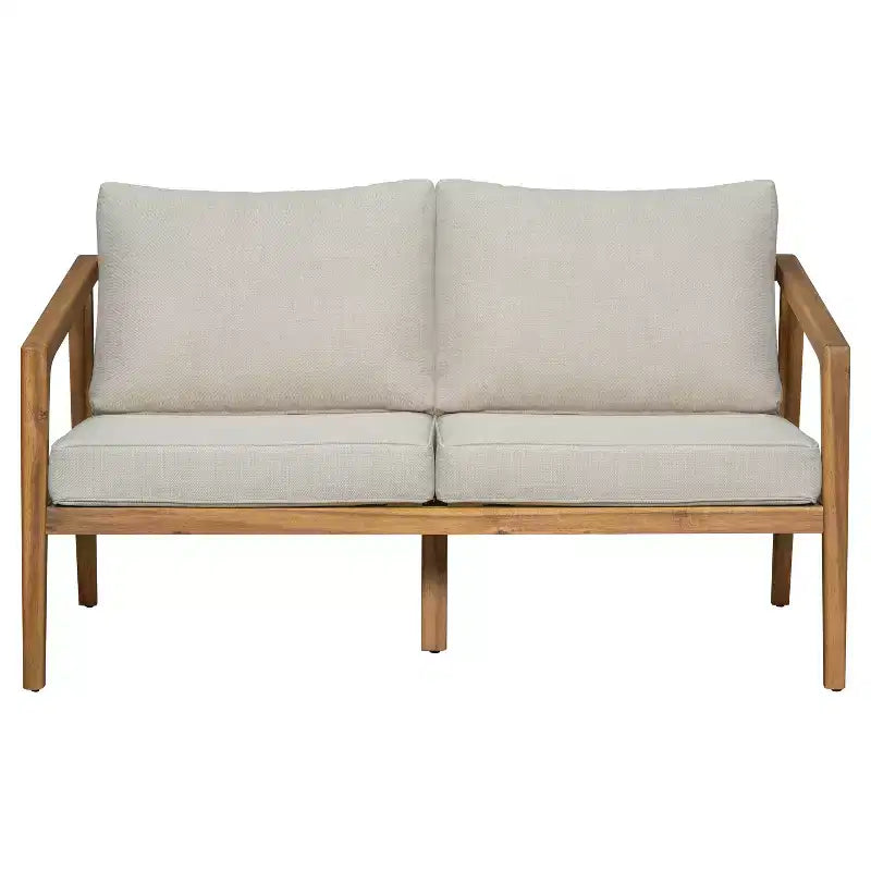 Christopher Knight Home Osborn 4 Piece Outdoor Slat Design Acacia Wood Seating Set with Cushion, Teak/Beige