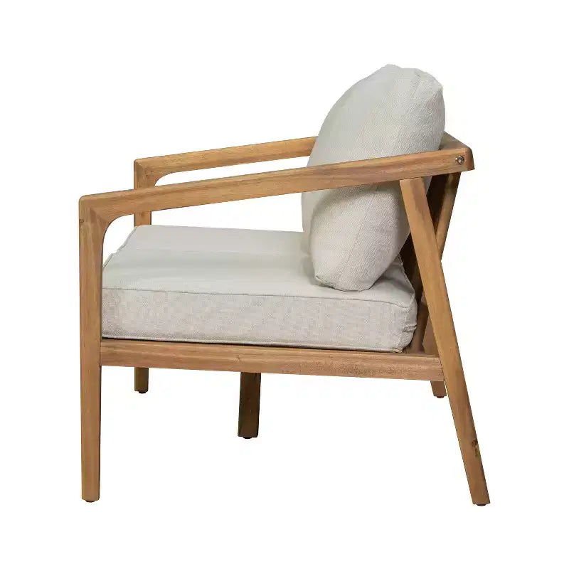 Christopher Knight Home Osborn 4 Piece Outdoor Slat Design Acacia Wood Seating Set with Cushion, Teak/Beige