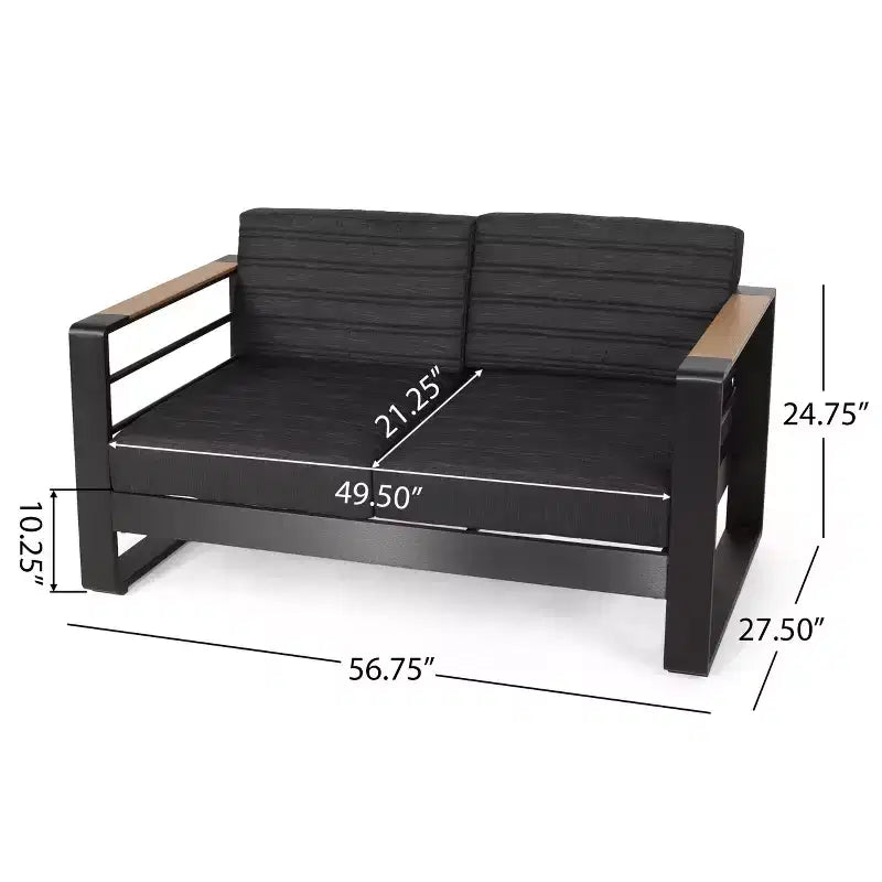 Christopher Knight Home Ostrander 4-Seater Outdoor Aluminum Chat Set with Fire Pit Table, Black/Dark Gray