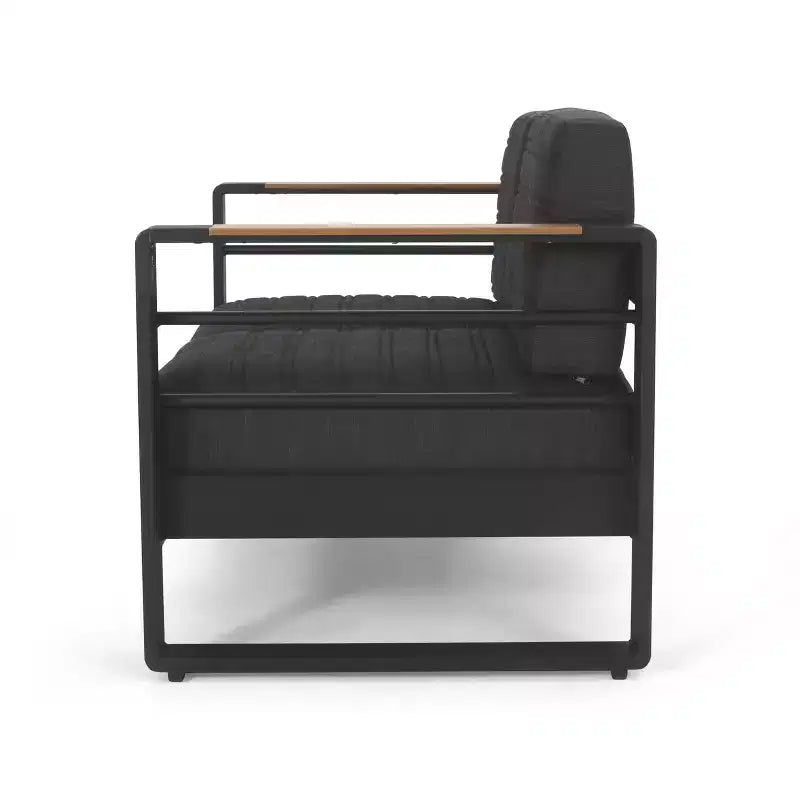 Christopher Knight Home Ostrander 4-Seater Outdoor Aluminum Chat Set with Fire Pit Table, Black/Dark Gray