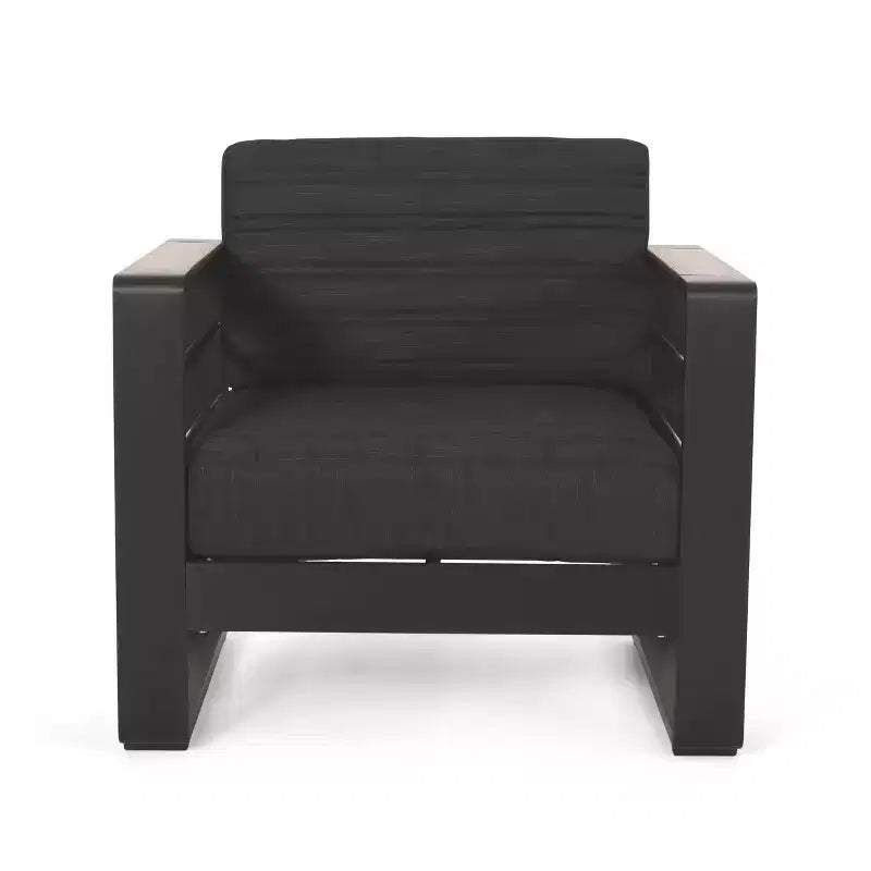 Christopher Knight Home Ostrander 4-Seater Outdoor Aluminum Chat Set with Fire Pit Table, Black/Dark Gray