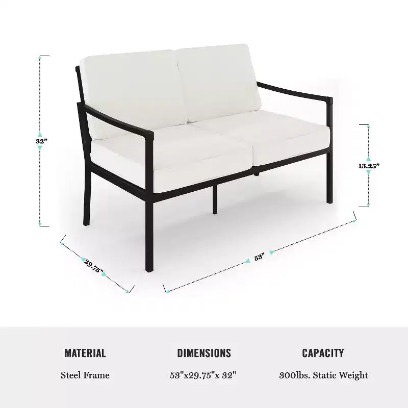 Martha Stewart 4pc Steel Patio Conversation Set with Loveseat, 2 Chairs, Coffee Table in Black