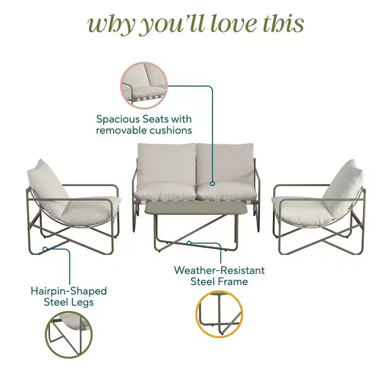 Novogratz Wrenn 4-Piece Sling and Cushion Conversation Set