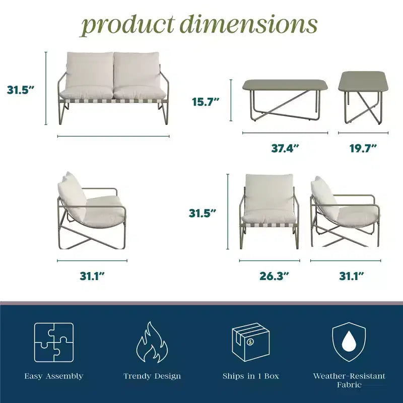 Novogratz Wrenn 4-Piece Sling and Cushion Conversation Set