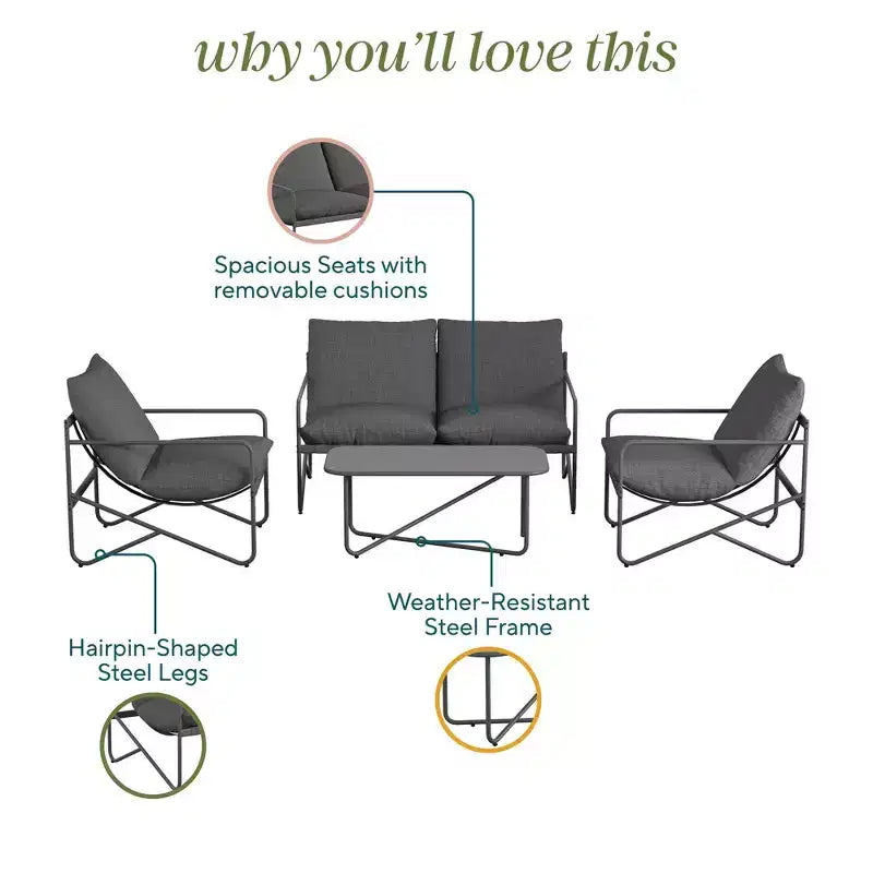 Novogratz Wrenn 4-Piece Sling and Cushion Conversation Set