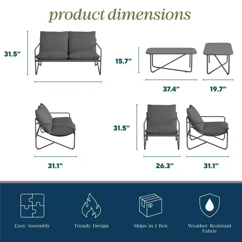 Novogratz Wrenn 4-Piece Sling and Cushion Conversation Set