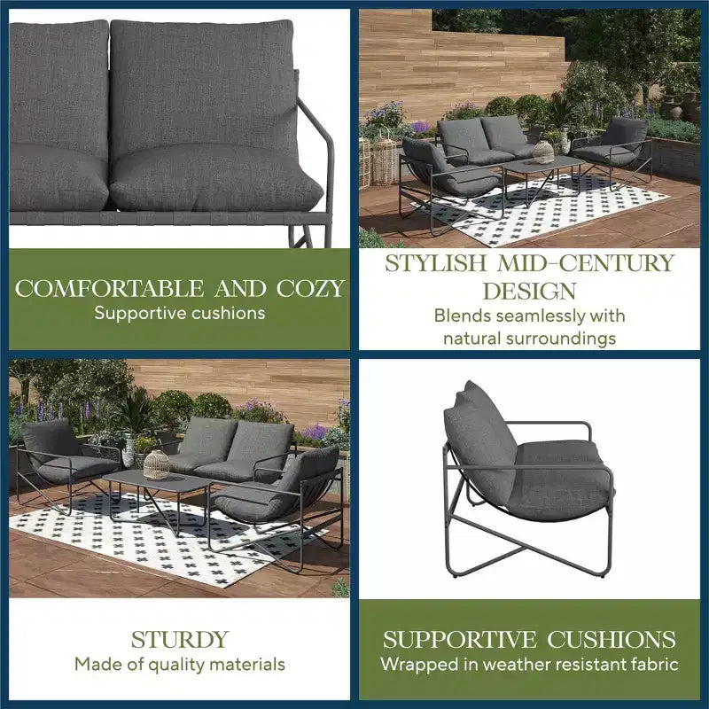 Novogratz Wrenn 4-Piece Sling and Cushion Conversation Set