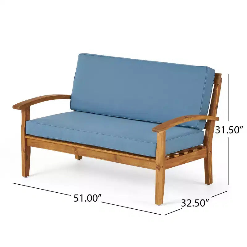 GDFStudio Keanu Outdoor Acacia Wood Loveseat and Coffee Table Set with Cushions