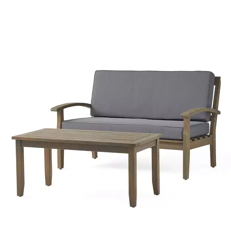 GDFStudio Keanu Outdoor Acacia Wood Loveseat and Coffee Table Set with Cushions