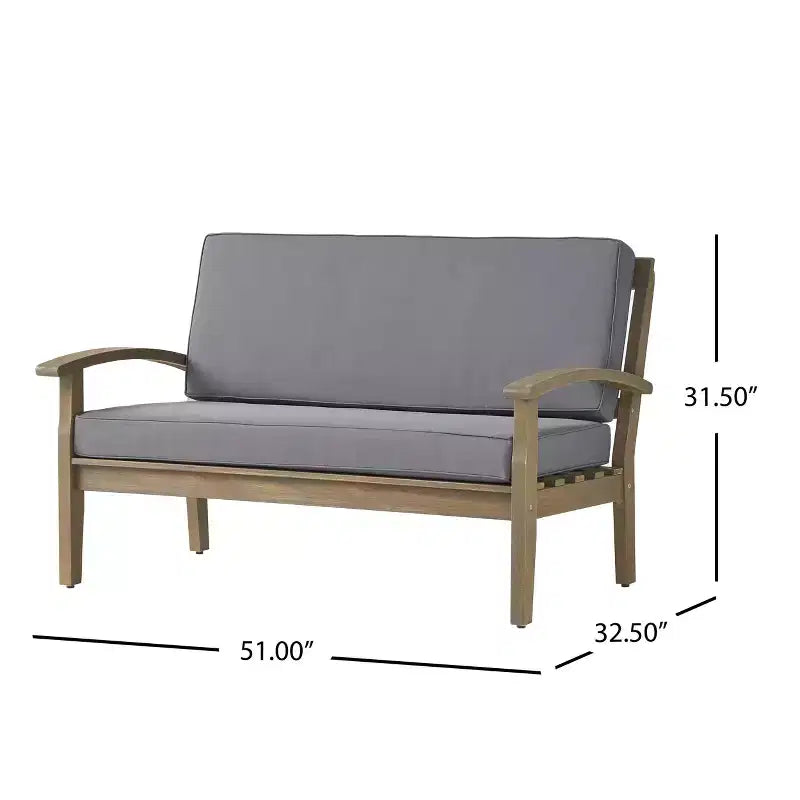 GDFStudio Keanu Outdoor Acacia Wood Loveseat and Coffee Table Set with Cushions