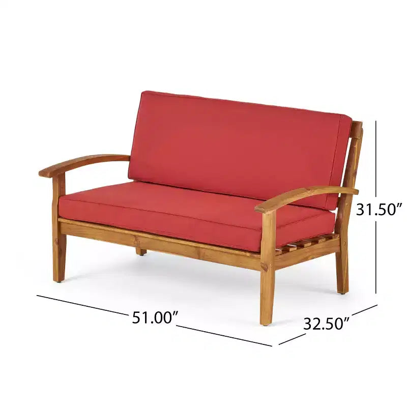 GDFStudio Keanu Outdoor Acacia Wood Loveseat and Coffee Table Set with Cushions
