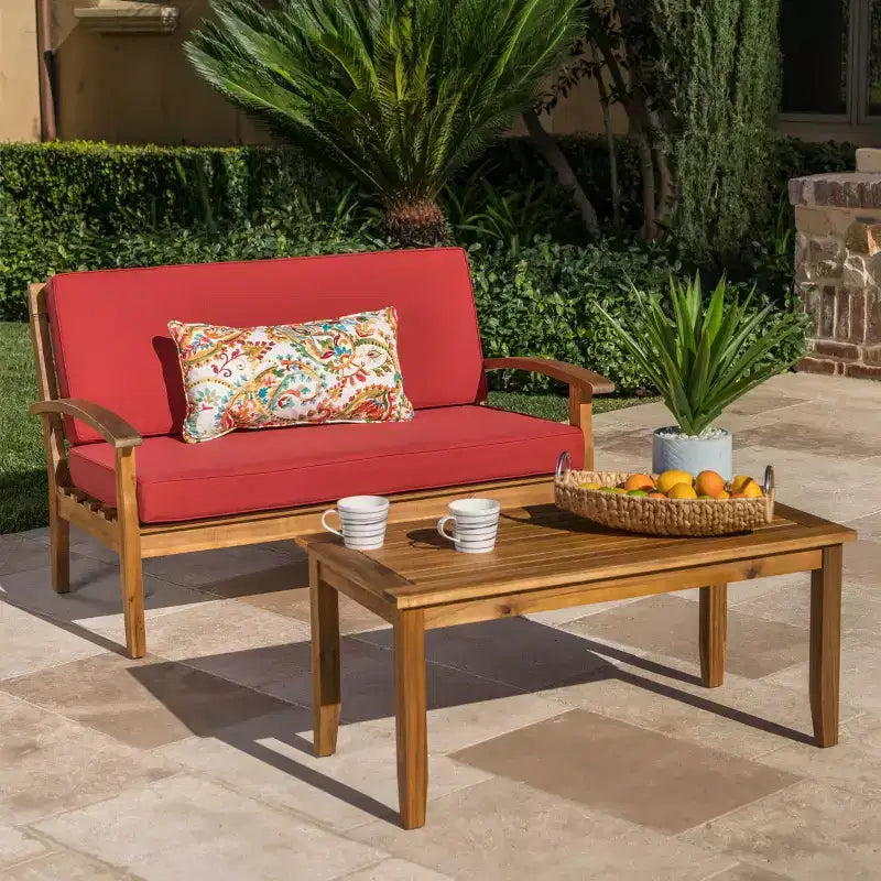 GDFStudio Keanu Outdoor Acacia Wood Loveseat and Coffee Table Set with Cushions