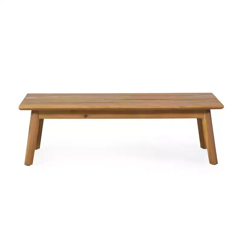 GDFStudio Aggie Outdoor Acacia Wood Loveseat and Coffee Table Set with Cushions, Teak/White