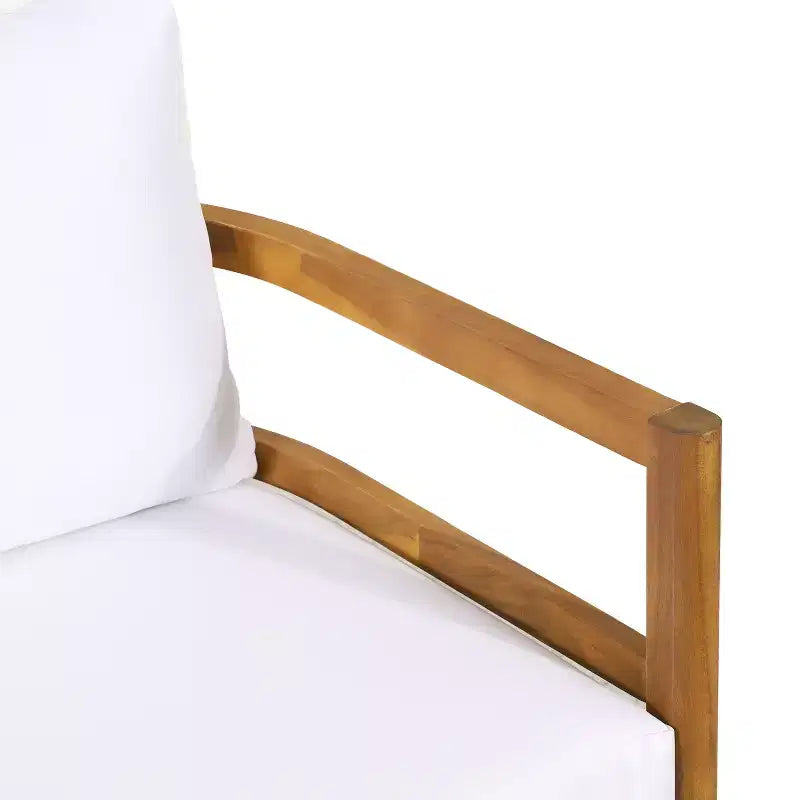 GDFStudio Aggie Outdoor Acacia Wood Loveseat and Coffee Table Set with Cushions, Teak/White