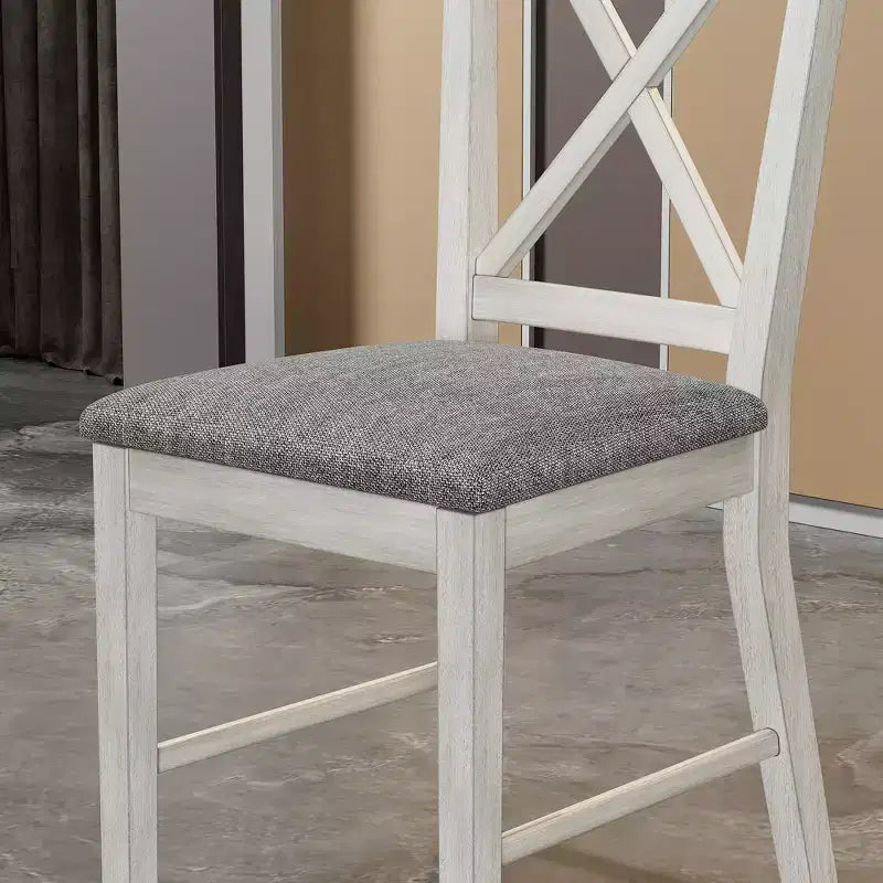 VECELO Farmhouse Style Dining Table Set, Rubber Wood Table and Upholstered Dining Chairs, Gray