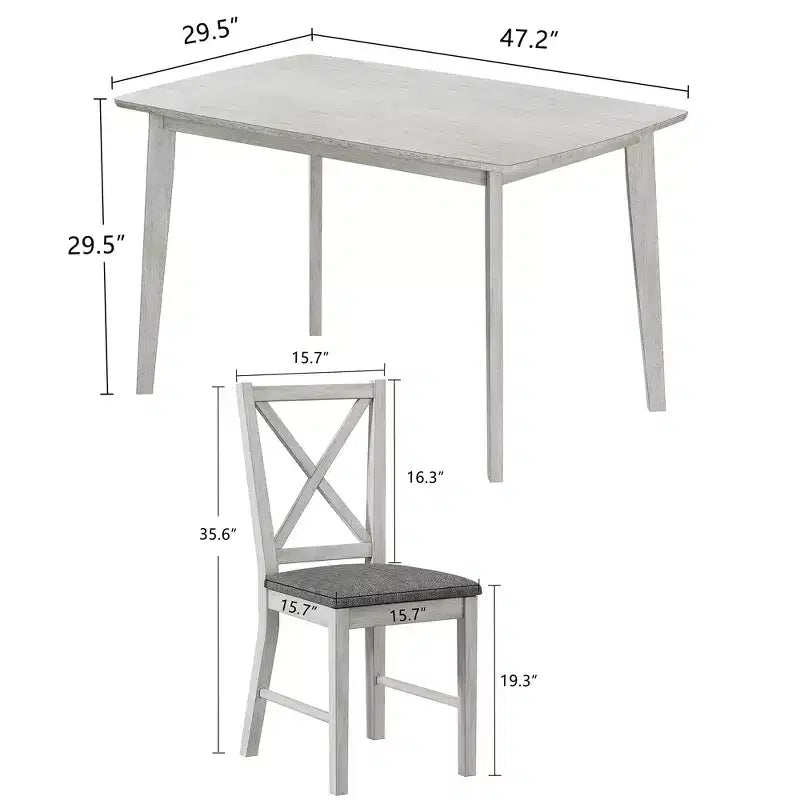 VECELO Farmhouse Style Dining Table Set, Rubber Wood Table and Upholstered Dining Chairs, Gray