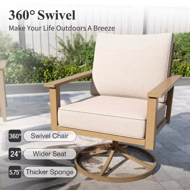Captiva Designs 7PC Outdoor Patio Cross-Band Back Conversation Set with Thick Cushions for Deck, Garden, or Poolside