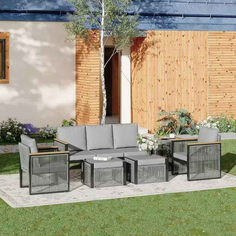 EROMMY 6 Pieces Modern Outdoor Conversation Set Sectional Sofa With Ottomans And Coffee Table