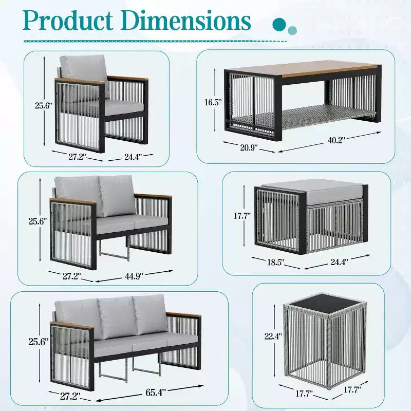 EROMMY 7 Pieces Modern Outdoor Conversation Set Sectional Sofa With Ottomans And Coffee Table