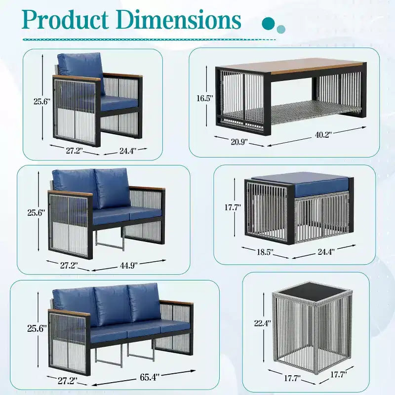 EROMMY 7 Pieces Modern Outdoor Conversation Set Sectional Sofa With Ottomans And Coffee Table