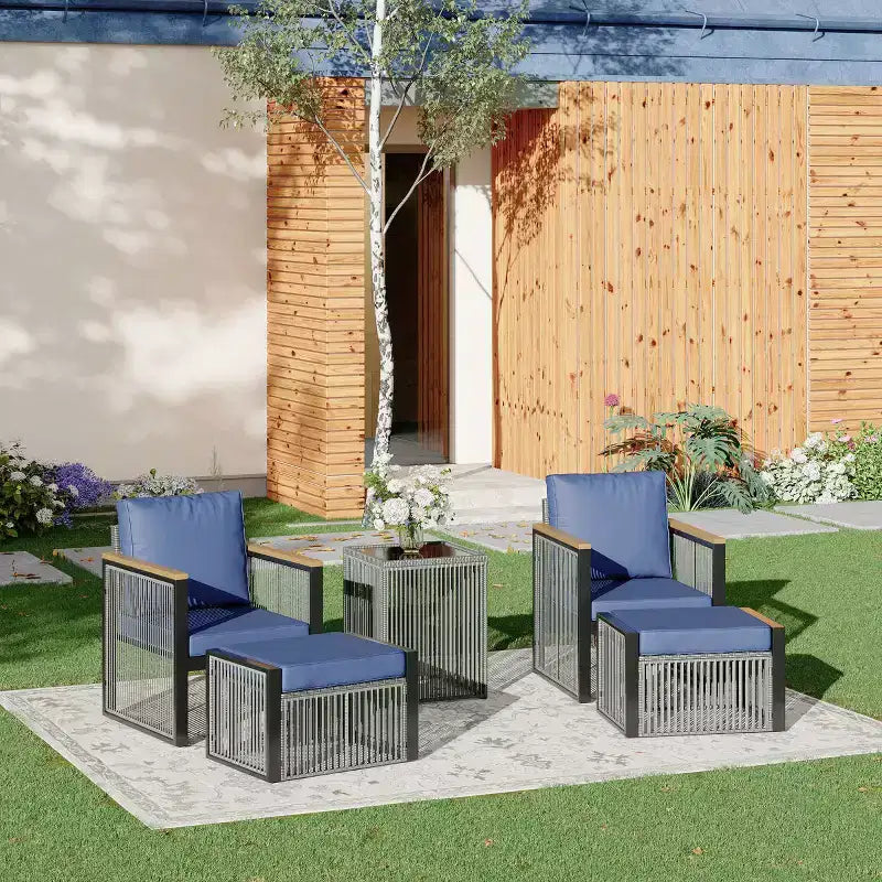 EROMMY 7 Pieces Modern Outdoor Conversation Set Sectional Sofa With Ottomans And Coffee Table
