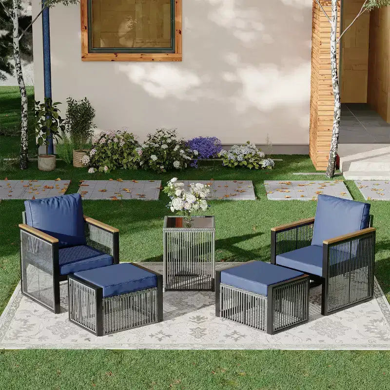 EROMMY 7 Pieces Modern Outdoor Conversation Set Sectional Sofa With Ottomans And Coffee Table