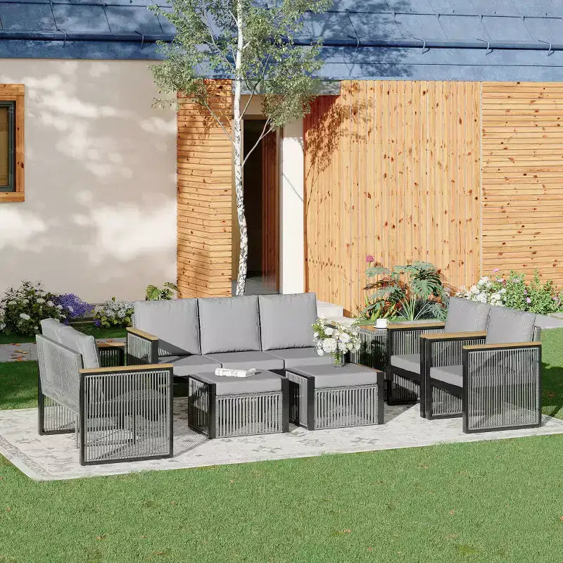 EROMMY 7 Pieces Modern Outdoor Conversation Set Sectional Sofa With Ottomans And Coffee Table