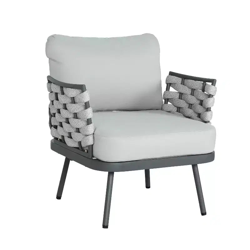 Christopher Knight Home Belle 4 Piece Modern Patio Metal and Rope Upholstered Seating Set with Coffee Table
