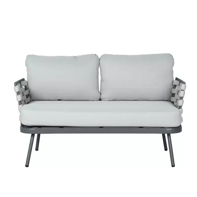 Christopher Knight Home Belle 4 Piece Modern Patio Metal and Rope Upholstered Seating Set with Coffee Table