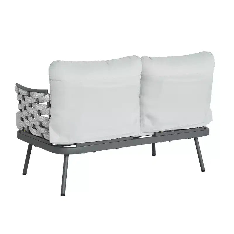 Christopher Knight Home Belle 4 Piece Modern Patio Metal and Rope Upholstered Seating Set with Coffee Table