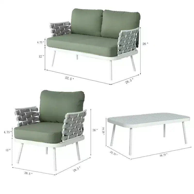 Christopher Knight Home Belle 4 Piece Modern Patio Metal and Rope Upholstered Seating Set with Coffee Table