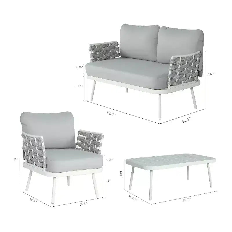 Christopher Knight Home Belle 4 Piece Modern Patio Metal and Rope Upholstered Seating Set with Coffee Table