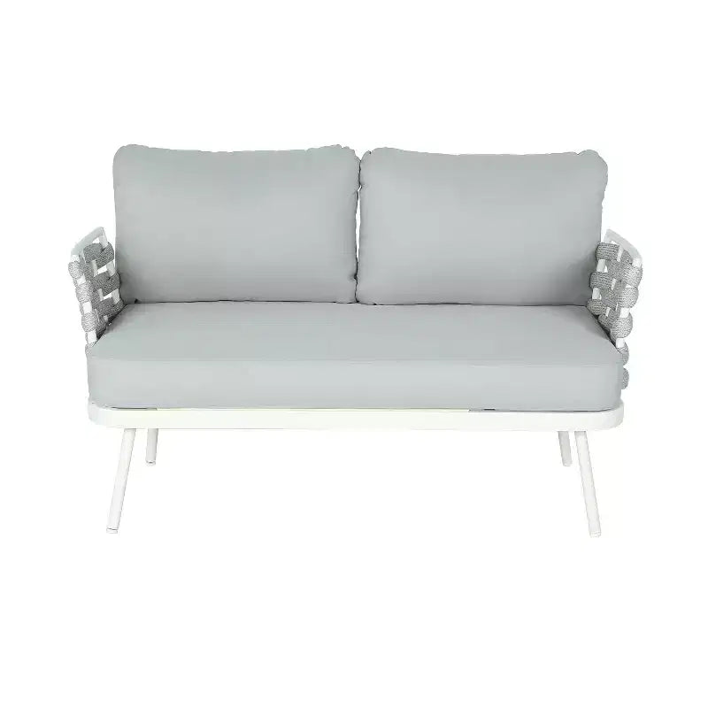 Christopher Knight Home Belle 4 Piece Modern Patio Metal and Rope Upholstered Seating Set with Coffee Table