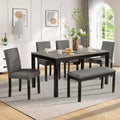 6-Piece Dining Table Set with Bench and Chairs, Dining Table Set for 6 with Bench, Wooden Dining Table Set for Kitchen, Dining Room