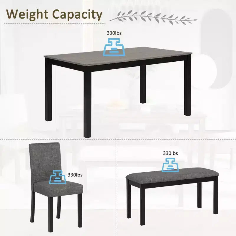6-Piece Dining Table Set with Bench and Chairs, Dining Table Set for 6 with Bench, Wooden Dining Table Set for Kitchen, Dining Room