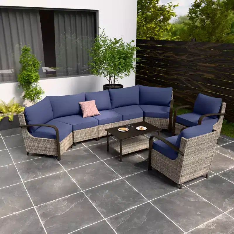 EAGLE PEAK Coastal Vista Outdoor Patio Furniture Set, Half-Moon Curved Wicker Patio Conversation Set with Coffee Table