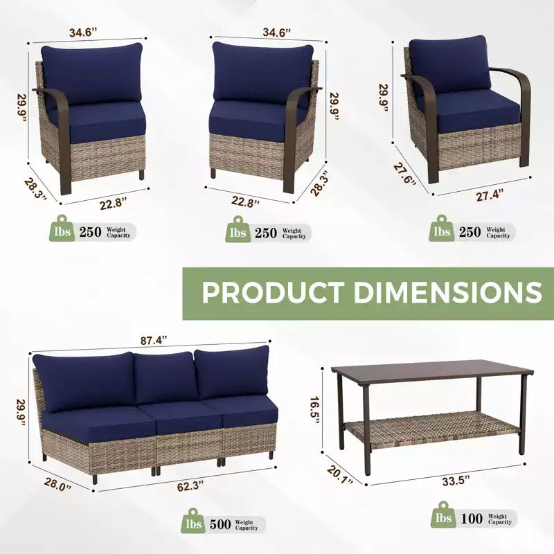 EAGLE PEAK Coastal Vista Outdoor Patio Furniture Set, Half-Moon Curved Wicker Patio Conversation Set with Coffee Table