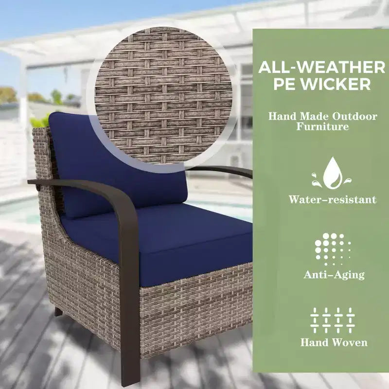 EAGLE PEAK Coastal Vista Outdoor Patio Furniture Set, Half-Moon Curved Wicker Patio Conversation Set with Coffee Table
