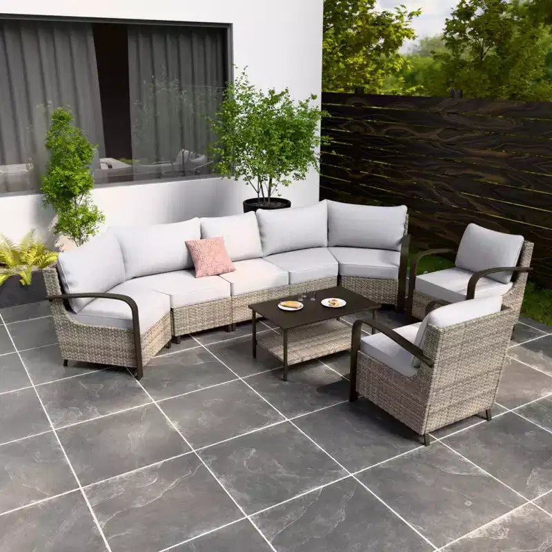 EAGLE PEAK Coastal Vista Outdoor Patio Furniture Set, Half-Moon Curved Wicker Patio Conversation Set with Coffee Table