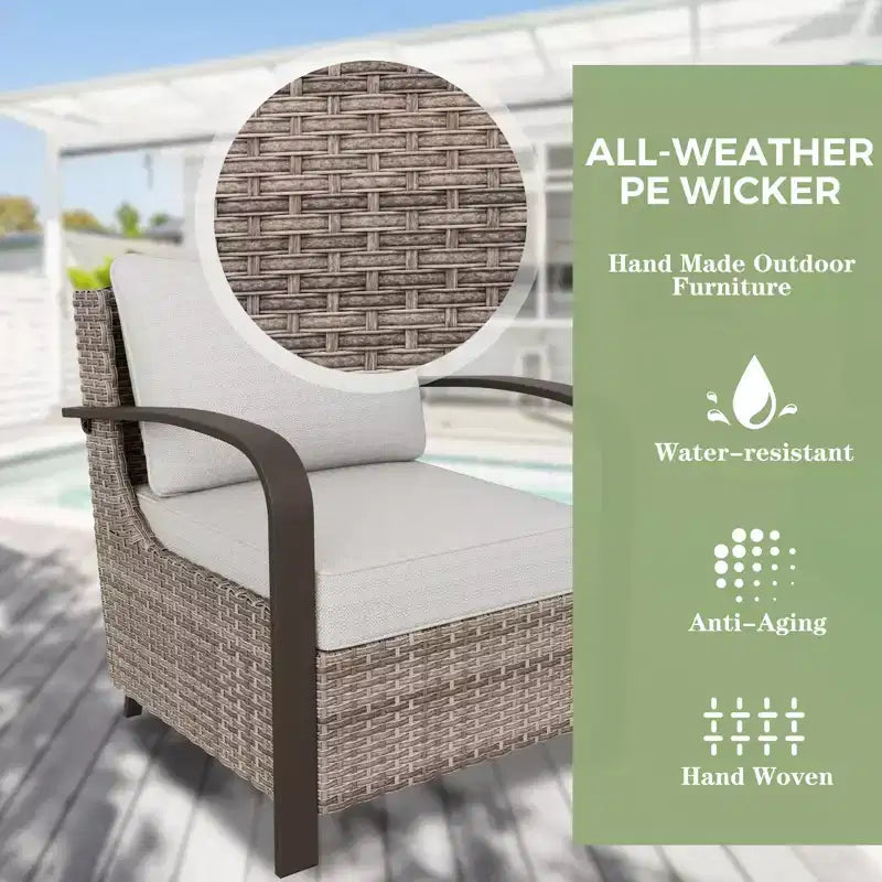 EAGLE PEAK Coastal Vista Outdoor Patio Furniture Set, Half-Moon Curved Wicker Patio Conversation Set with Coffee Table