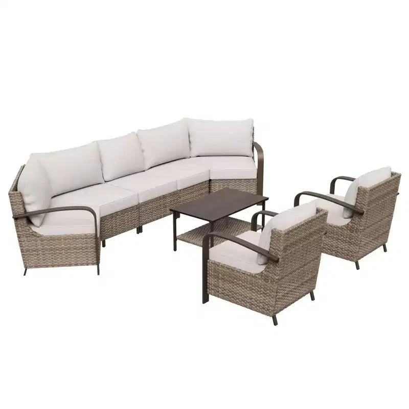 EAGLE PEAK Coastal Vista Outdoor Patio Furniture Set, Half-Moon Curved Wicker Patio Conversation Set with Coffee Table