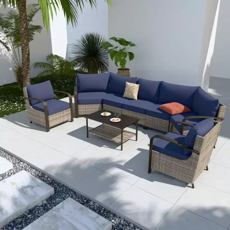 EAGLE PEAK Coastal Vista Outdoor Patio Furniture Set, Half-Moon Curved Wicker Patio Conversation Set with Coffee Table