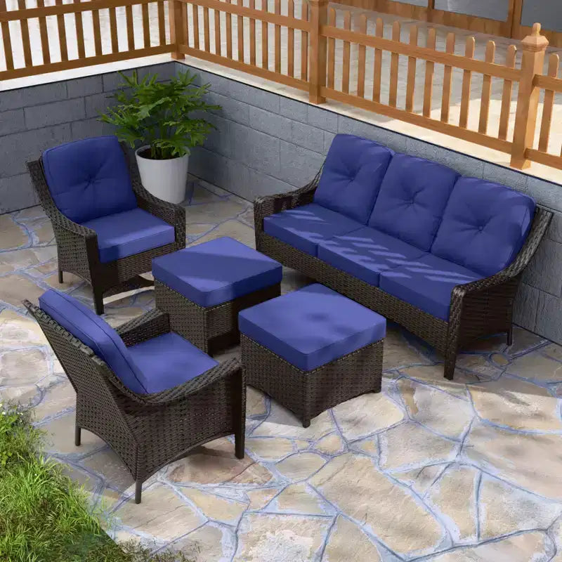 EAGLE PEAK Azure Bay 5 Pieces Wicker Outdoor Patio Furniture Set , Sofa and Chairs with Ottomans