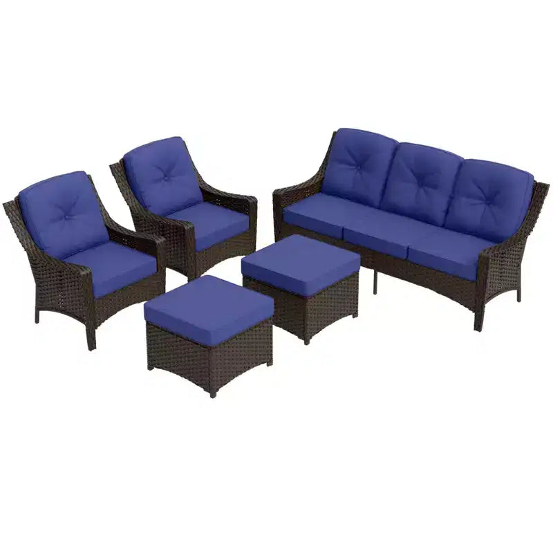 EAGLE PEAK Azure Bay 5 Pieces Wicker Outdoor Patio Furniture Set , Sofa and Chairs with Ottomans