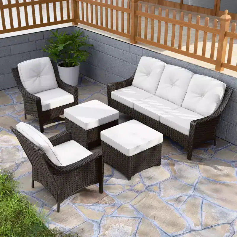 EAGLE PEAK Azure Bay 5 Pieces Wicker Outdoor Patio Furniture Set , Sofa and Chairs with Ottomans