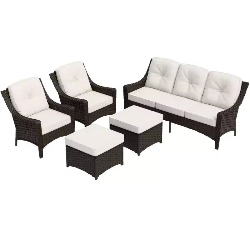 EAGLE PEAK Azure Bay 5 Pieces Wicker Outdoor Patio Furniture Set , Sofa and Chairs with Ottomans