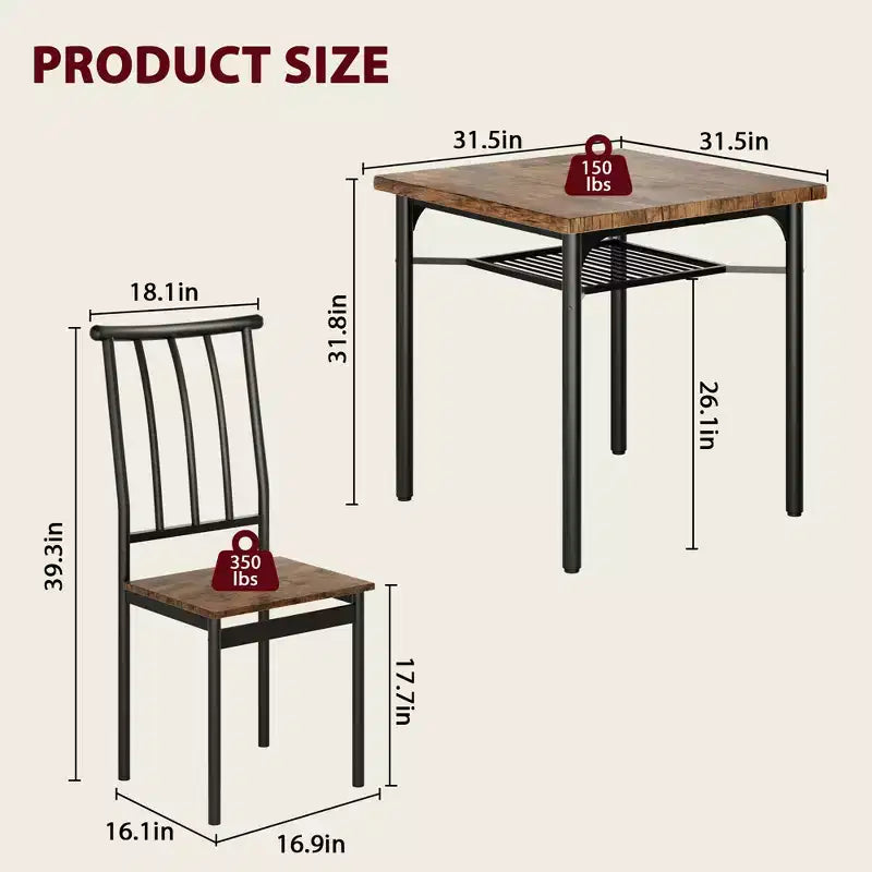 5 Piece Dining Table Set for 4 with Storage Rack, Metal and Wood Rectangular Dining Room Table Set for Kitchen, Dining Room, Dinette,Rustic Brown