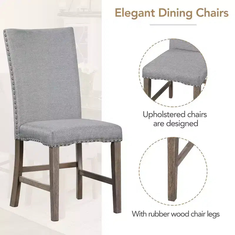 7 PCS Extendable Dining Set for 6, Dining Table Set with 6 Upholstered Dining Chairs, Mid-Century Style, Golden Brown+Gray-ModernLuxe